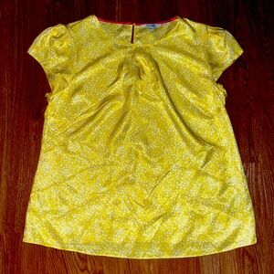 Boden yellow white dot print silky blouse top shirt 12 pleat front